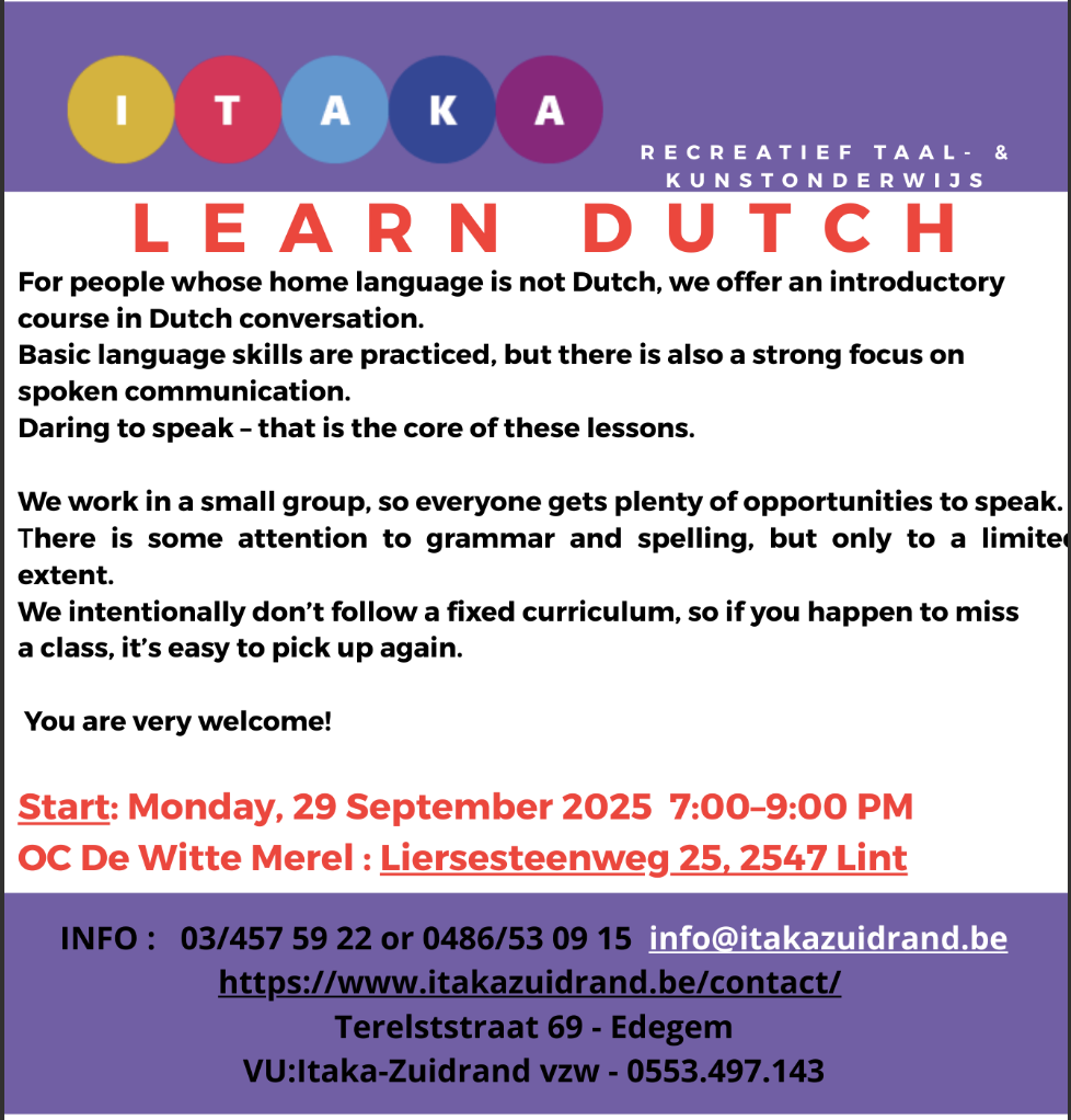 ITAKA organizes again lessons Dutch in 2025-2026